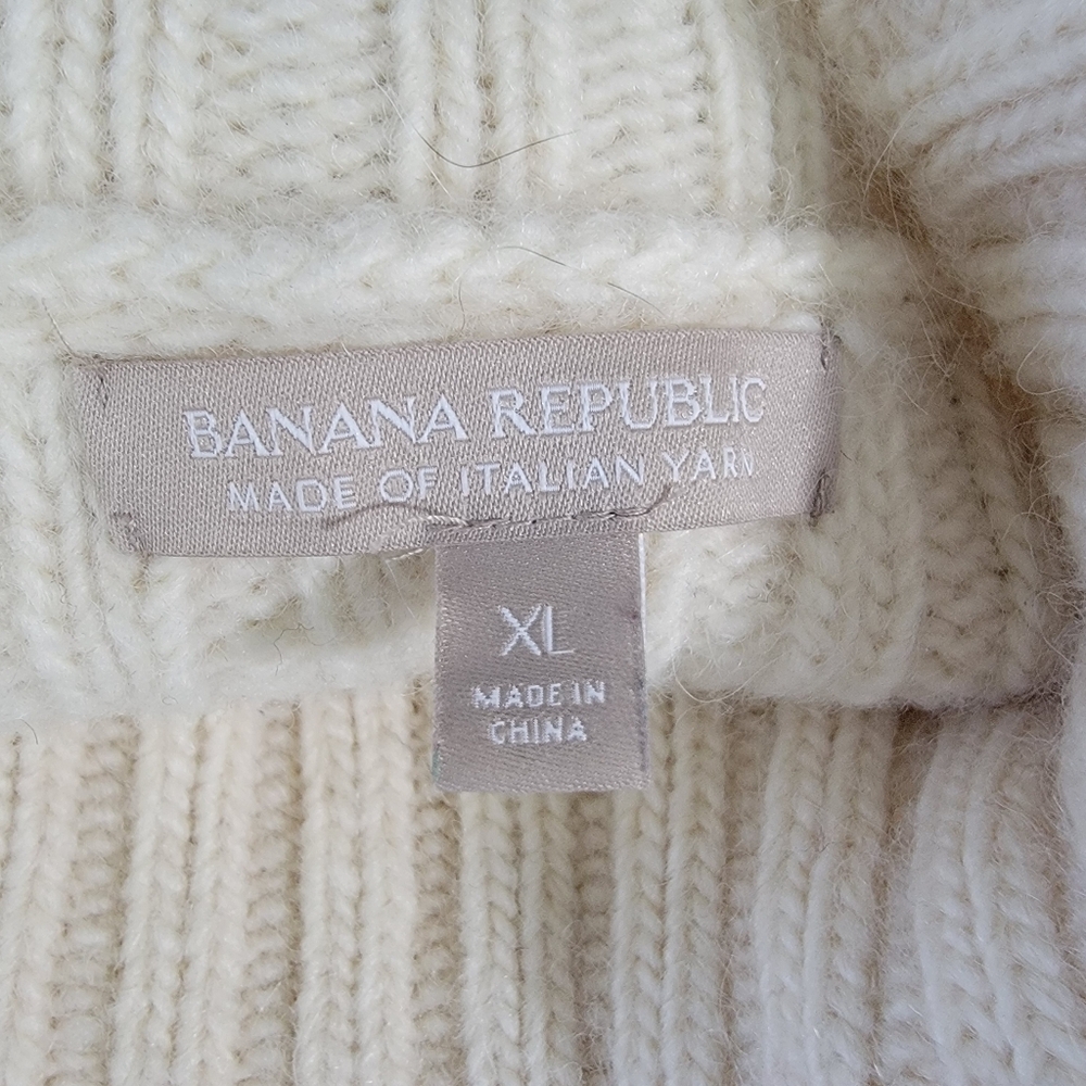 Banana Republic Wool Alpaca Blend Ivory Mock Neck Cable Knit Sweater Size XL - Picture 6 of 9